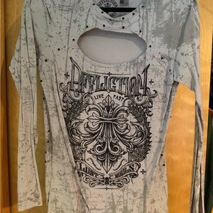 Affliction Gray Long Sleeve Tee with Black Graphic